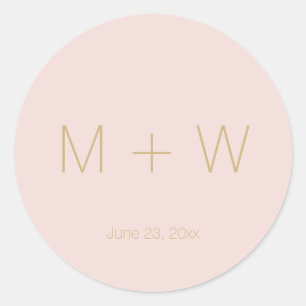 Sticker Rond Initiales rose pâle minimaliste Mariage simple