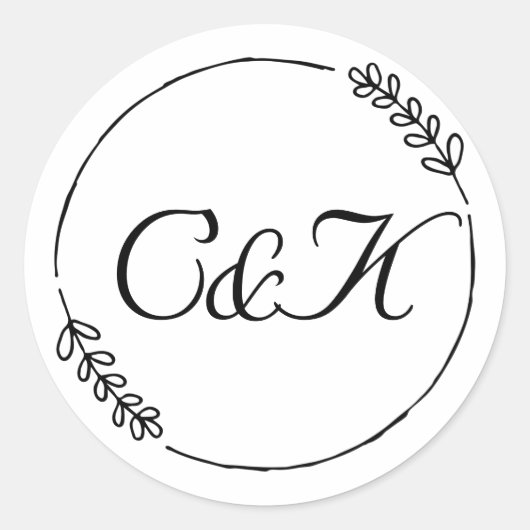 Sticker Rond Initiales simples à la branche d'olivier (Devant)