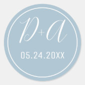 Sticker Rond Initiales simples et élégantes de mariage bleu pou (Devant)
