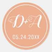 Sticker Rond Initiales simples et élégantes mariage de pêche (Devant)