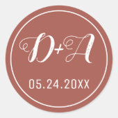 Sticker Rond Initiales simples et élégantes mariage en terre cu (Devant)