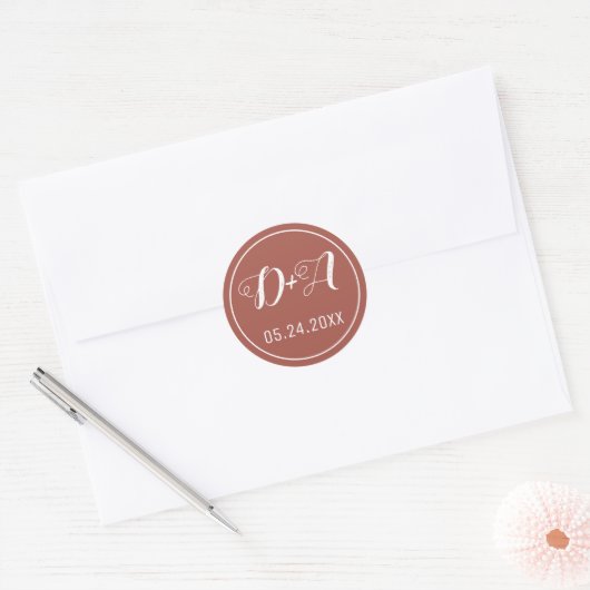 Sticker Rond Initiales simples et élégantes mariage en terre cu (Enveloppe)