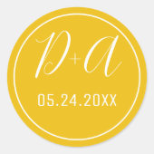 Sticker Rond Initiales simples et élégantes mariage jaune (Devant)
