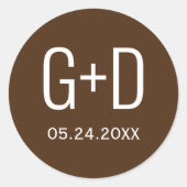 Sticker Rond Initiales simples et élégantes mariage marron (Devant)