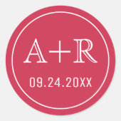 Sticker Rond Initiales simples et élégantes mariage rouge (Devant)