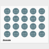 Sticker Rond Initiales simples et élégantes mariage turquoise (Feuille)