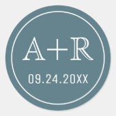 Sticker Rond Initiales simples et élégantes mariage turquoise (Devant)