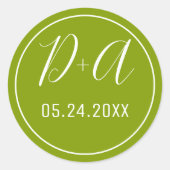 Sticker Rond Initiales simples et élégantes mariage vert (Devant)