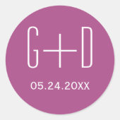 Sticker Rond Initiales simples et élégantes mariage violet (Devant)