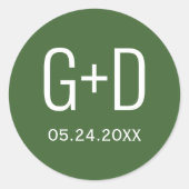 Sticker Rond Initiales simples et élégantes Moss green mariage (Devant)
