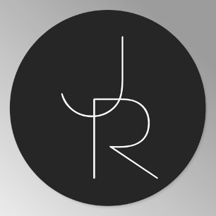 Sticker Rond Initiales superposées Modern 2 Blanc sur Noir