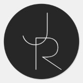 Sticker Rond Initiales superposées Modern 2 | Blanc sur Noir (Devant)