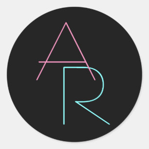 Sticker Rond Initiales superposées modernes Rose Turquoise No