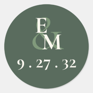 Sticker Rond Initiales vert mousse de style minimaliste 