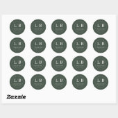 Sticker Rond Initiales Vertes Élégantes (Feuille)