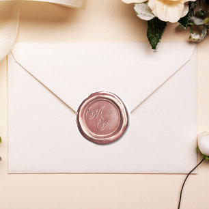 Sticker Rond Initiales Vintage Or rose Personnalisé Mariage Fav