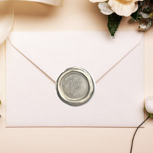 Sticker Rond Initiales Vintages de perle d'argent Mariage perso