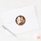 Sticker Rond Innocence, chiot et chaton (Enveloppe)