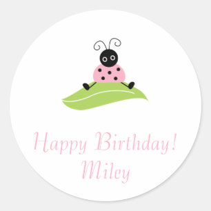 Sticker Rond insecte assis sur la feuille, Joyeux anniversaire!