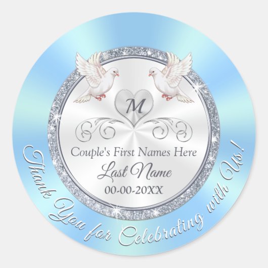 Sticker Rond Inséparable Bleu Blanc Argent Mariage Favoriser St (Devant)