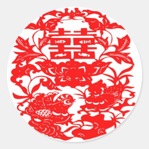 Sticker Rond Inséparables chinois de l'art populaire double bon