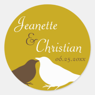 Sticker Rond inséparables de couple Brown mariage faveur phoque