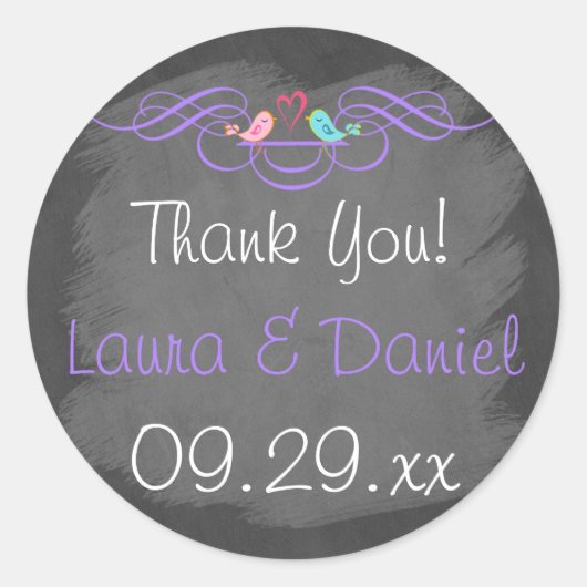 Sticker Rond Inséparables de Whimsical sur Chalkboard Mariage S (Devant)