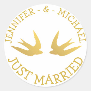 Sticker Rond Inséparables dorés tout juste mariés Mariage Colo