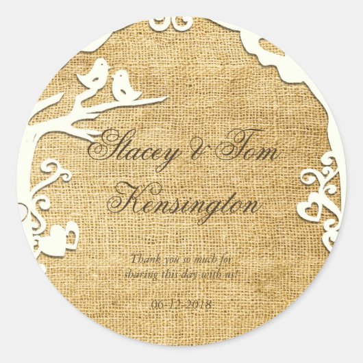 Sticker Rond Inséparables Forever sur Burlap (Devant)