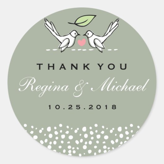 Sticker Rond Inséparables gris rose Doodle Wedding Favor Sticke (Devant)