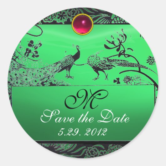 Sticker Rond INSÉPARABLES mariages MONOGRAM noir blanc émeraude (Devant)