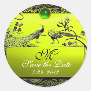 Sticker Rond INSÉPARABLES mariages MONOGRAM noir blanc jaune