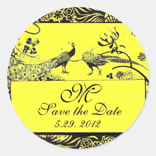 Sticker Rond INSÉPARABLES mariages MONOGRAM noir et blanc jaune (Devant)