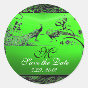 Sticker Rond INSÉPARABLES mariages MONOGRAM noir et blanc vert
