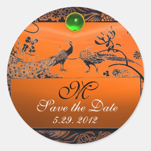 Sticker Rond INSÉPARABLES mariages MONOGRAM noir vert orange (Devant)