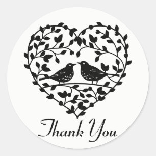 Sticker Rond Inséparables Merci Cœur Floral Noir Et Blanc