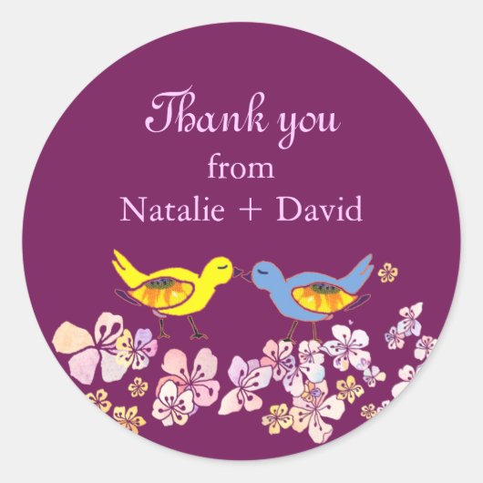 Sticker Rond Inséparables mignon violet Mariage Merci (Devant)