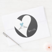 Sticker Rond Inséparables modernes Lumière Bleu Coeur Mariage F (Enveloppe)
