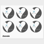 Sticker Rond Inséparables modernes Lumière Bleu Coeur Mariage F (Feuille)