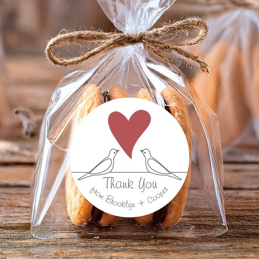 Sticker Rond Inséparables modernes simples Merci de coeur rouge