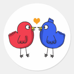 Sticker Rond inséparables oranges mignons de coeur