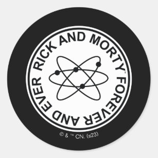 Sticker Rond Insigne atomique Rick et Morty pour toujours et ja