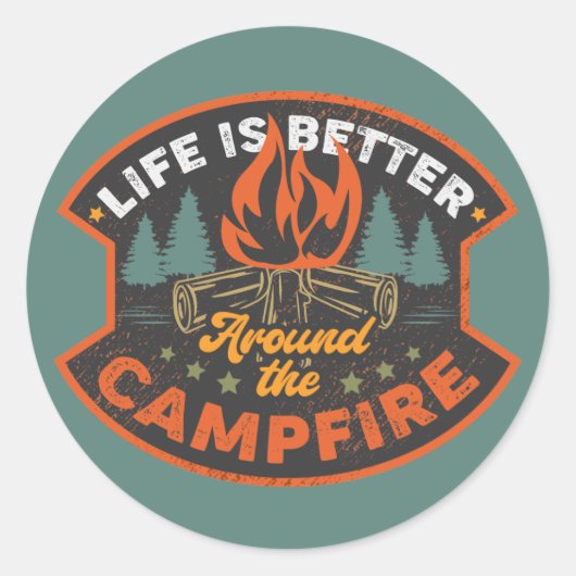 Sticker Rond Insigne de feu de camp Mot Art (Devant)