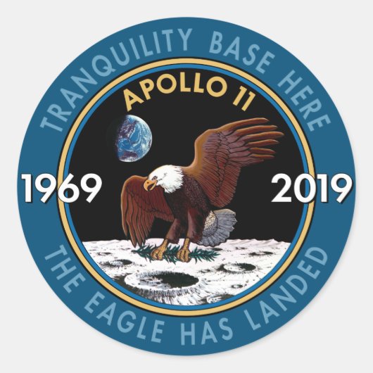Sticker Rond Insigne de mission du 50e anniversaire d'Apollo 11 (Devant)
