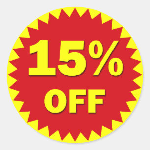STICKER ROND INSIGNE DE VENTE AU DÉTAIL - 15%
