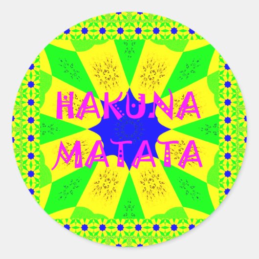 Sticker Rond Inspirant Hakuna Matata : Beau bleu et jaune (Devant)