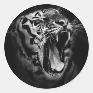 Sticker Rond Inspiration de tigre noir et blanc