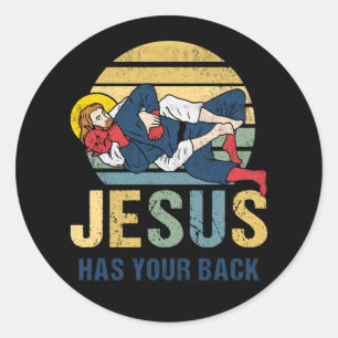 Sticker Rond Inspiration Jésus a votre dos Jiu Jitsu Retro