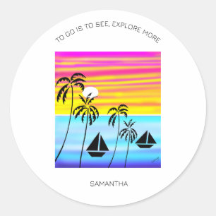 Sticker Rond Inspirationnel, Coucher de soleil tropical