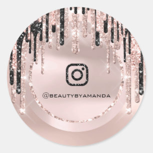Sticker Rond Instagra Logo Maquilleuse Drips Rose Paillettes